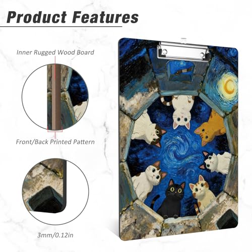 Rimilak Wood Clipboard, 8.5x11 Hardboard Clip Board,Cute Sky Cat | Fun Design, Cute Custom Pattern, 9 x 12.5 in Letter Size for Classroom, Teachers, Kid, Woman, School & Office Supply - color: Cute Sky Cat