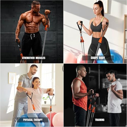 Resistance Bands with Handles, 175lb Exercise Bands for Working Out, Fitness Bands, Workout Bands with Door Anchor and Ankle Straps, Physical Therapy, Yoga, Strength Training Home Gym Equipment - style: 175LBS