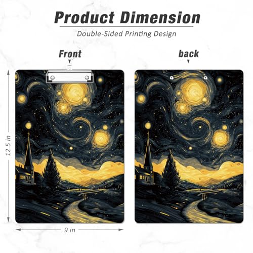 Rimilak Wood Clipboard, 8.5x11 Hardboard Clip Board, Black Night Sky | Fun Design, Cute Custom Pattern, 9 x 12.5 in Letter Size for Classroom, Teachers, Kid, Woman, School & Office Supply - color: Black Night Sky