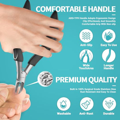 Toenail Clippers for Ingrown & Thick Toenails - Heavy Duty Toe Nail Clippers for Remove Side Ingrown Toenail with Angled Sharp Blades, Professional Pedicure Tool with Long Handle for Seniors & Men - style: Paronychia Nemesis - Black Kit