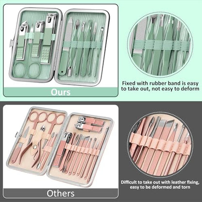 BLESWIN 10-Piece Nail Clipper Manicure Set, Professional Small Nail Care Kit , Nail Clipper Set for Women Men, Ladies Compact Manicure Tools in Case Green Leather Nail Care Gift Set. - color: 4-Green
