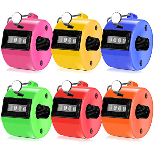 TOODOO 6 Pack Hand Tally Counter 4 Digit Mechanical Palm Clicker Plastic Hand Held Counter Clicker with Metal Finger Ring for School Golf Sports Events Office Stadium - color: Bright Color