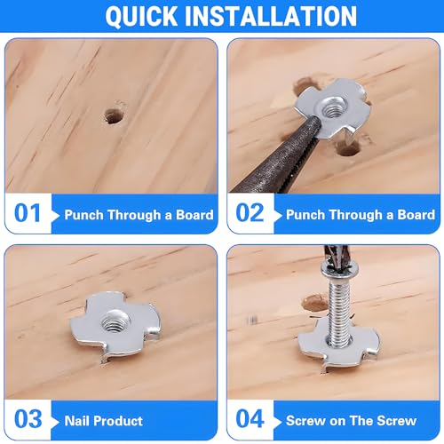 35 Pack 1/4-20 T-Nuts, 304 Stainless Steel 4-Pronged Tee Nut for Wood, Rock Climbing Holds, Cabinetry,Furniture - size: 1/4-20