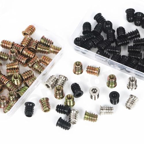 50Pcs M6x15mm Nickle Threaded Insert Nuts Assortment Kit Metric Hex Socket Drive Metal Bolt Wood Inserts Bolt Nut Insert for Wood Products Furniture - style: nickle plated 6x15MM threaded inserts nuts