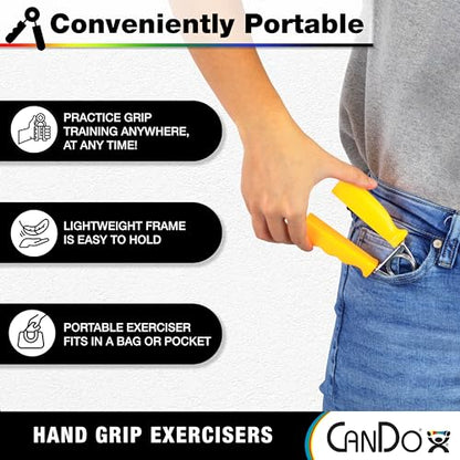 CanDo Hand Grip Exerciser 5 pair set, X-Light - X-Heavy (Yellow, Red, Green, Blue, Black)