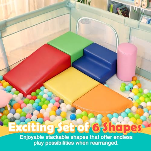 JungleDove 6-Piece Set Baby Foam Climbing Blocks for Toddlers - Baby Climbing Toys for Toddlers Indoor - Kids Soft Play Climbing - Foam Play Gym Playtime Corner Climber - style: Rainbow