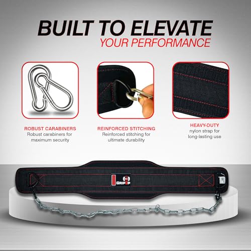 Premium Dip Belt with Chain for Weightlifting – Heavy Duty Adjustable Chain with Neoprene Padding for Pull Ups, Gym Belt for Powerlifting, Squat, Bodybuilding & Strength Training (One Size)