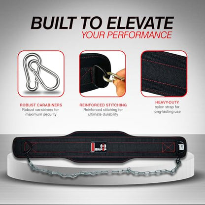 Premium Dip Belt with Chain for Weightlifting – Heavy Duty Adjustable Chain with Neoprene Padding for Pull Ups, Gym Belt for Powerlifting, Squat, Bodybuilding & Strength Training (One Size)