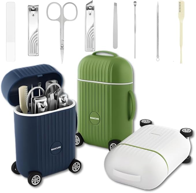 Manicure Set 8 in 1 Stainless Steel, Nail Clippers Scissors Pedicure Tools Kit - Portable Travel Grooming Kit for Men and Women with Mini Travel Box Packaging (Green) - color: Green