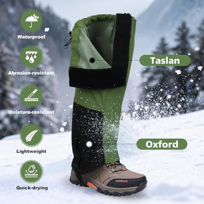 Waterproof Adjustable Hiking Gaiters for Men and Women, Snow Boots-Gaiters for Hiking in Hunting Sand Mud Mountain Climbing Snowshoeing - color: Army Green