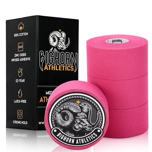 Bighorn Athletics Sports Tape 1.5-Inch x 45-Feet, 4 Rolls, Pink | Supports wrists & ankles in Volleyball, Football, Boxing, Gymnastics. EZ tear tape, Zinc oxide adhesive, peels off clean. - color: Pink, size: 1.5-Inch