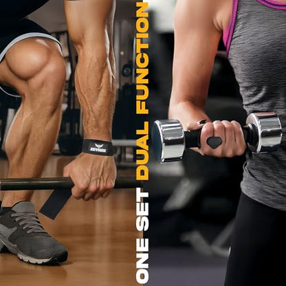Workout Grips & Wrist Straps Set - Anti-Slip Silicone Hand Grips + Lifting Straps for Gym, Weightlifting, Pull-Ups, Deadlifts - Gloves Alternative (2 Grips + 2 Straps + Carry Case)