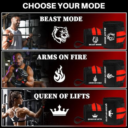 TECEUM Weightlifting 18" & 12" Wrist Wraps with Thumb Loop – Heavy Duty Wrist Workout Braces for Men and Women – Ideal for Powerlifting, Strength Training, Bodybuilding - color: Black and Red, style: 12" – Beast Mode