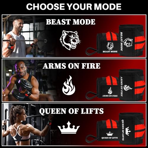 TECEUM Elastic Cotton Weightlifting Wrist Wraps with Thumb Loops, 1 Pair - color: Black and Red, style: 18" – Beast Mode