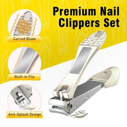 Nail Clipper Set,Premium Stainless Steel Fingernail and Toenail Clipper Cutters with Nail File and Catcher, Sharp Effortless Nail Clippers Tools for Men & Women - size: Gold 2Pcs