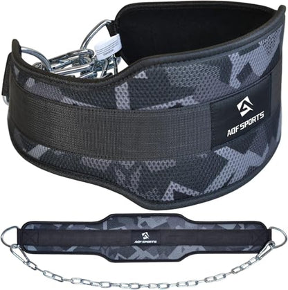 AQF Dip Belt with 36" Steel Chain - Neoprene Padded Back Support Belt | Secure Carabiners for Weighted Pull ups, Dips, Gym, Powerlifting, Bodybuilding, Squat & Fitness - color: Grey Camo