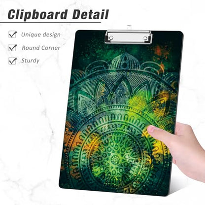 Rimilak Wood Clipboard, 8.5x11 Hardboard Clip Board, Green Mandala | Fun Design, Cute Custom Pattern, 9 x 12.5 in Letter Size for Classroom, Teachers, Kid, Woman, School & Office Supply - color: Green Mandala