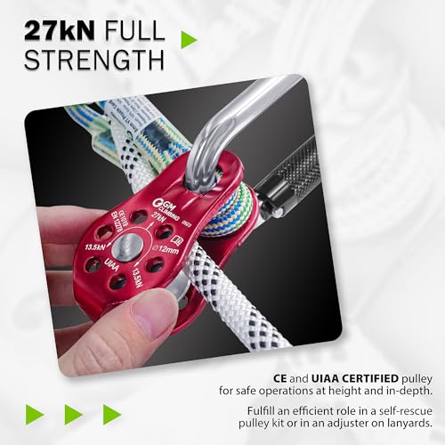 GM CLIMBING Fixed Micro Pulley 27kN CE UIAA Certified Slack Tender for Hitch Tending - color: Pack of 2