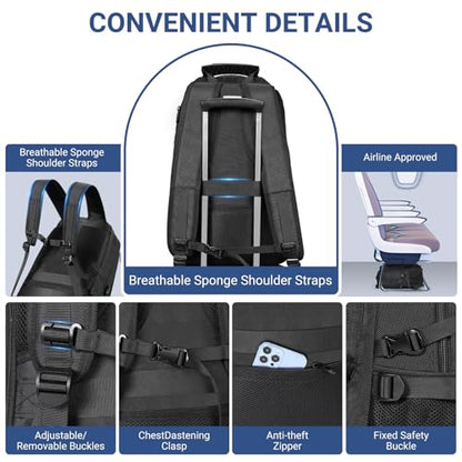 17.3 Inch Travel Laptop Backpack with Shoe Compartment,Water Resistant Anti Theft Bag with USB Charging Port,50L Backpacks Compartmentsfor Men Women