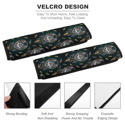 Universal Soft and Comfortable Wolf Dream Catcher Black Seat Belt Shoulder Pad for Kids, Most Cars, 1 Pair Seat Belt Covers Cushion Anti-Slip Pad - color: Pattern 136