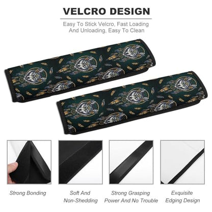 Universal Soft and Comfortable Wolf Dream Catcher Black Seat Belt Shoulder Pad for Kids, Most Cars, 1 Pair Seat Belt Covers Cushion Anti-Slip Pad - color: Pattern 136