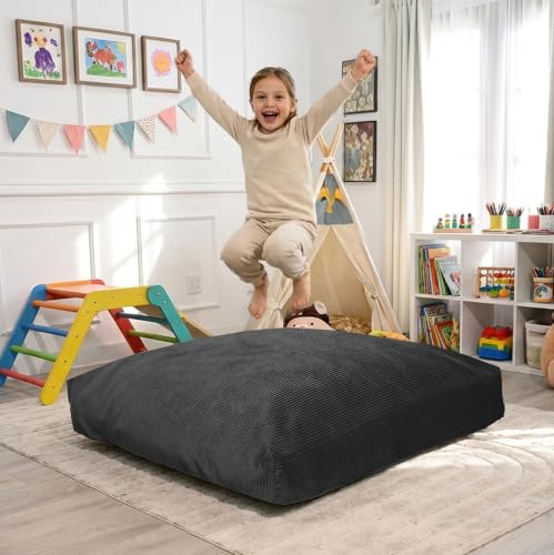Foamma Crash Pad – (36 x 36”) (3 Feet x 3 Ft) Charcoal – Sensory Crash Pad with Foam Blocks for Autistic Kids, Soft Fabric & Washable Cover – Ideal for Kids and Adults to Jump, Play, or Relax - color: Charcoal, size: 36" x 36"