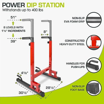 ProsourceFit Dip Stand Station, Heavy Duty Ultimate Body Press Bar with Safety Connector for Tricep Dips - color: Red, style: Pro