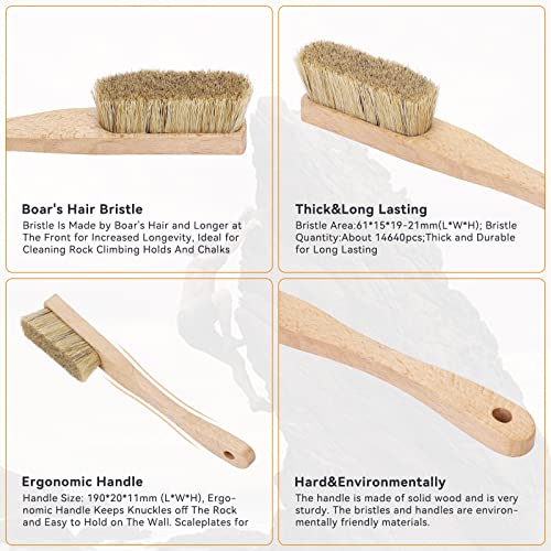 Premium Rock Climbing Brush with Thick Ultra Durable Boar's Hair Bristles, Bouldering Brush with Strong Handle, Uni-Sex Boulder Brushes as Rock Climbing Gift (CJ-CB2010A + CJ-CB2045B)