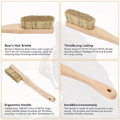 Premium Rock Climbing Brush with Thick Ultra Durable Boar's Hair Bristles, Bouldering Brush with Strong Handle, Uni-Sex Boulder Brushes as Rock Climbing Gift (CJ-CB2010A + CJ-CB2045B)