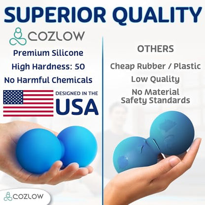 COZLOW Peanut Massage Ball - Deep Tissue Therapy, Pain Relief - Cobalt Blue | Cozlow 5" double lacrosse silicone massage ball, trigger point roller for mobility, acupressure tool for myofascial release - color: Cobalt Blue