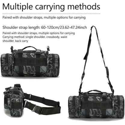 Tactical Duffel Bags for Men, 3P Military Waist Packs EDC Utility Pouch Crossbody with Shoulder Strap Hand Carry (Black) - color: Black