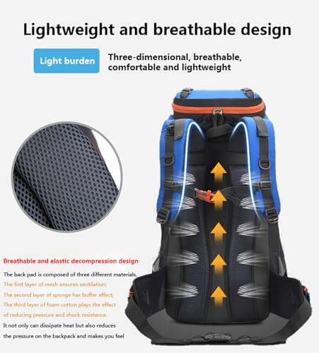 Bseash 60L Hiking Camping Backpack with Rain Cover, Waterproof Large Capacity Outdoor Sport Travel Daypack Climbing Touring (Light Blue) - color: Light Blue