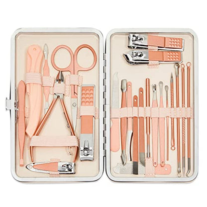 Okuna Outpost 23-Piece Manicure Pedicure Kit - Compact Travel Nail Kit - Precision Nail Clipper Set with File, Tweezers & Cuticle Trimmer - Ingrown Toenail Treatment Tools
