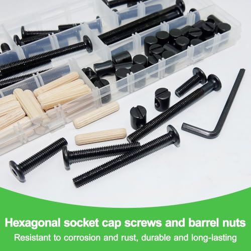 26Set Crib Screws Set, Bolts, Nuts and Wooden Dowel Pins Kit,Hex Socket Cap Furniture Screws&Barrel Nuts for Beds Furniture Headboards Crib Hardware Replacement Kit, M6x20/30/40/60/70/80mm Wrench - size: Black-M6x20/30/40/60/70/80mm-26 Sets