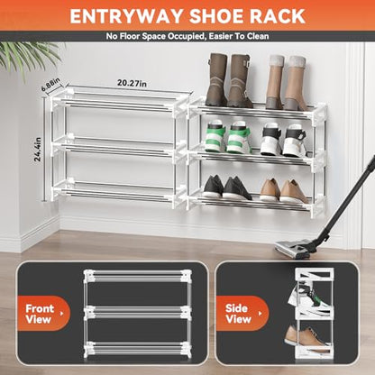 3 Tier for Wall Mounted Shoe Rack with Hook and Loop Sticky Adhesive Strips Shoe Shelf, Slim Shoe Rack Space Saving Design Wall Shoe Organizer for RV - color: White