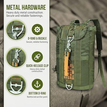 Military Tactical Backpack with Parachute Buckles, Nylon Daypack | Built for men and women for travel, outdoor hiking, camping, trekking, climbing, college, and daily carry - color: Green