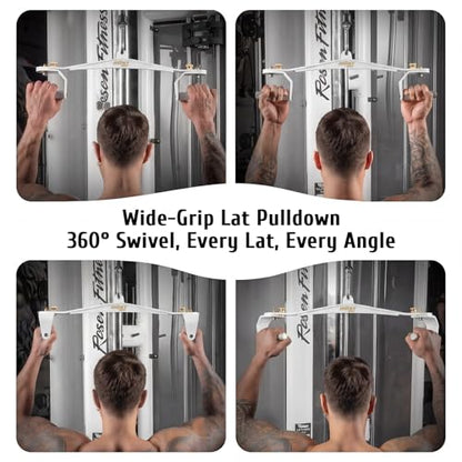 LAT Pull Down Bar Set with 360° Rotatable Handles, LAT Pulldown Attachments for Whole Back Training, Heavy-Duty Locking LAT Pulldown Bars for Home Gym Cable - color: White