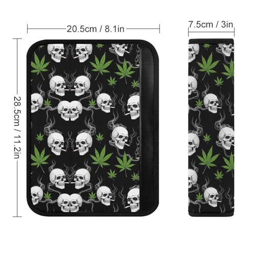 Soft Padded Seat Belt Cover for Girls and Boys, Stroller Pushchair High Chair, 2 Piece Pot Leaf Weedleaf Skull Smoking Shoulder Protector Anti-Slip Pad - color: Pattern 535
