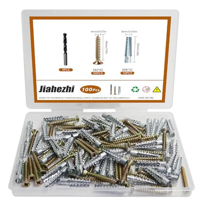 100 Pcs M4 M8 Tree Shaped Steel Hollow Wall Anchor with Screws, Metal Expansion Screws for Concrete and Drywall, Loose Hinge Hole Repair Kit - size: M4/8-100 Pcs