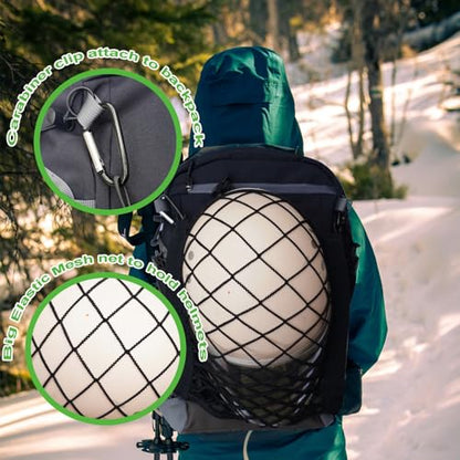 Helmet Holder for Sport Backpack,Backpack Accessories Mesh Storage Bag,Added External Elastic Storage Net for Backpack,4 Carabiners Attaching to Backpack to Carry Helmet and Accessories