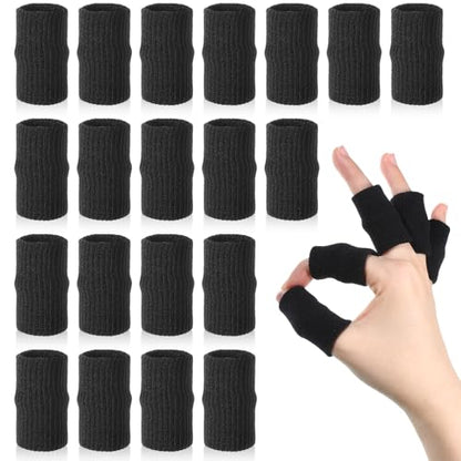 WLLHYF 20 Pcs Black Finger Sleeves Breathable Finger Brace Elastic Support Compression Sleeves for Arthritis Thumb Splint for Relief Sports Protection for Basketball, Golf, Tennis