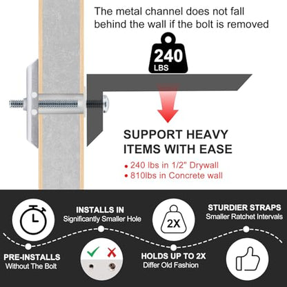 Drywall Anchor with Included Bolts for 3/16”-24, Heavy Duty Hollow Drywall Anchors for TV Mounting Kit, Stainless Steel Hollow Wall Anchors Holds up to 240 lbs Each in 1/2-in Drywall-14 Pack - size: 3/16"-24：Pack of 14