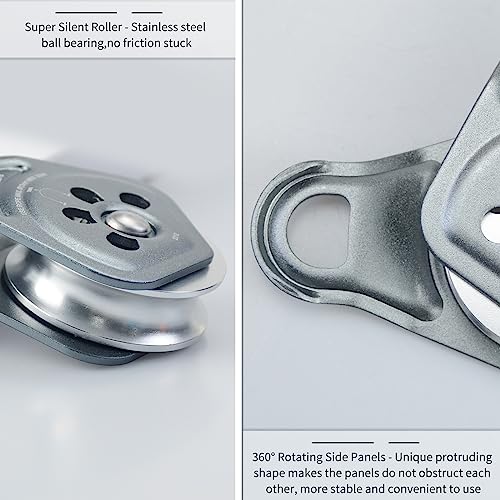 30kN Upgraded Rescue Single Pulley Sheave with Swing Plate,CE High Strength Pulley for Backyard Zipline, Climbing, Rock Rescue Lifting, Hauling, Fit Rope up to 13 mm/Holds Up to 6750lbs,Grey - color: Grey
