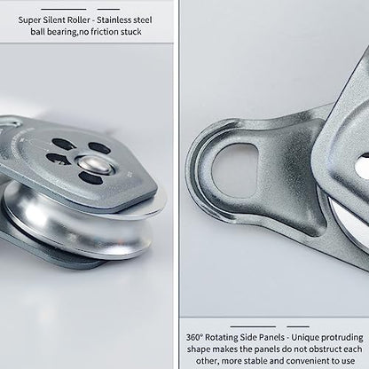 30kN Upgraded Rescue Single Pulley Sheave with Swing Plate,CE High Strength Pulley for Backyard Zipline, Climbing, Rock Rescue Lifting, Hauling, Fit Rope up to 13 mm/Holds Up to 6750lbs,Grey - color: Grey