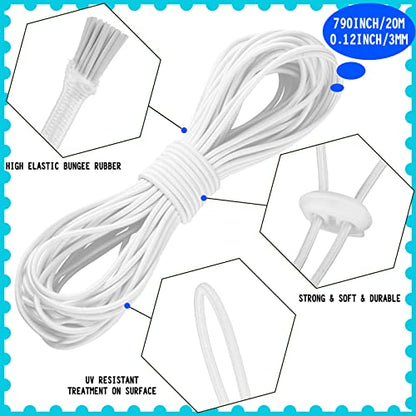 Patelai 50 Pieces Cord Locks Spring Toggles Stoppers Plastic Single Hole End Stopper Slider and 1/8 Inch 66 Feet Elastic Bungee Cord for Drawstring Shoelaces Clothing Bags(White, Simple Style) - size: White, style: Simple Style