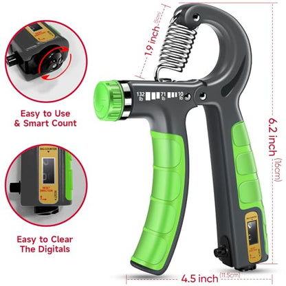 FitBeast Hand Grip Strengthener Workout Kit (5 Pack), 2 Forearm Grip Adjustable Resistance Hand Gripper, Finger Stretcher, Grip Ring & Stress Relief Grip Ball for Athletes - color: Light Green