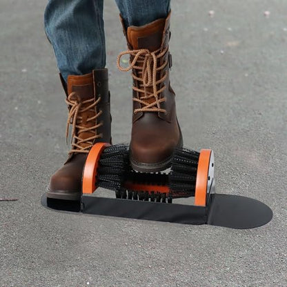 Zeluga 26-387 Portable Hardwood Construction and Metal Frame Boot Scraper and Scrubber, Indoor & Outdoor Shoe Cleaner Brush, Black/Orange