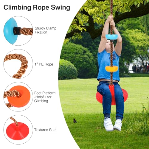 RedSwing Rope Ladder and Disc Swing Seat Combo for Kids, Climbing Ladder for Swing Set, Hanging Rope Ladder with Strap and Snap Hook, Great for Play Set, Outdoor, Tree House, Playground | Climbing Ladder for Swing Set, Hanging Rope Ladder with Strap and S