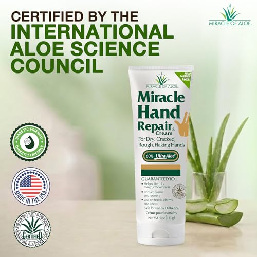Miracle Aloe Hand Cream For Dry Cracked Hands, 4 Oz, 60% Aloe Vera, 2 Pack | Hand Repair Cream, Non Greasy Fast Absorbing Moisturizer, Working Hands Lotion For Extremely Dry Skin, Travel Size, Elbows - size: 4 Ounce (Pack of 2)