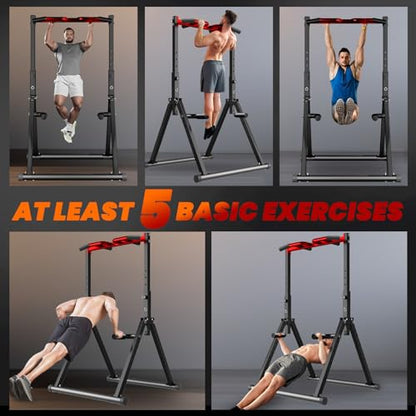WATBKHE Power Tower Pull Up Dip Station Foldable, Pull Up Bar Station Adjustable, Multi-Function Home Gym, Strength Training Fitness Equipment, Triangular Design, for Home Outdoor - color: Black, Red-Multifunction Bar